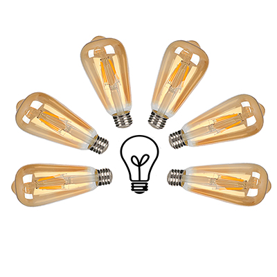 E26 Edison Bulbs, LED Light Bulbs Non-Dimmable, Vintage Light Bulbs, LED Filament Light Lamps ST64 2700K 4W, Amber Edison Bulbs 40 watt Equivalent for Ceiling Bedroom Office Decoration (6 Packs)