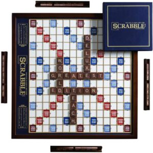 Scrabble Deluxe Edition with Rotating Wooden Game Board