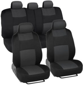 BDK PolyPro Car Seat Covers Full Set in Charcoal on Black – Front and Rear Split Bench Protection