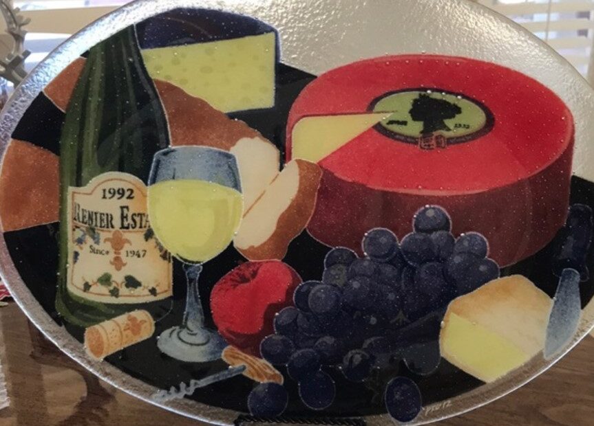 Peggy Karr Glass Wine Cheese Oval