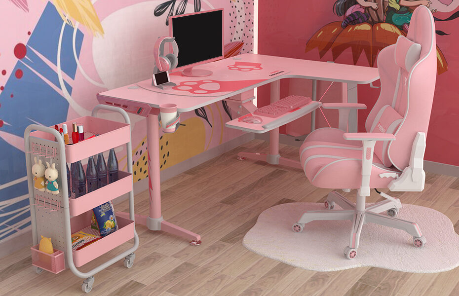 Pink L Shaped Desk